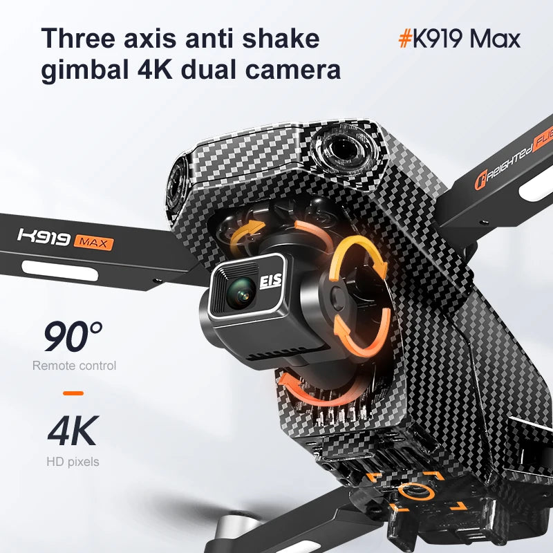 Drone K919 - MAX GPS 8K Professionnel Caméra HD Nacelle 3 Axes Brushless Évitement Obstacles Écran 4.5" Pliable FPV RC