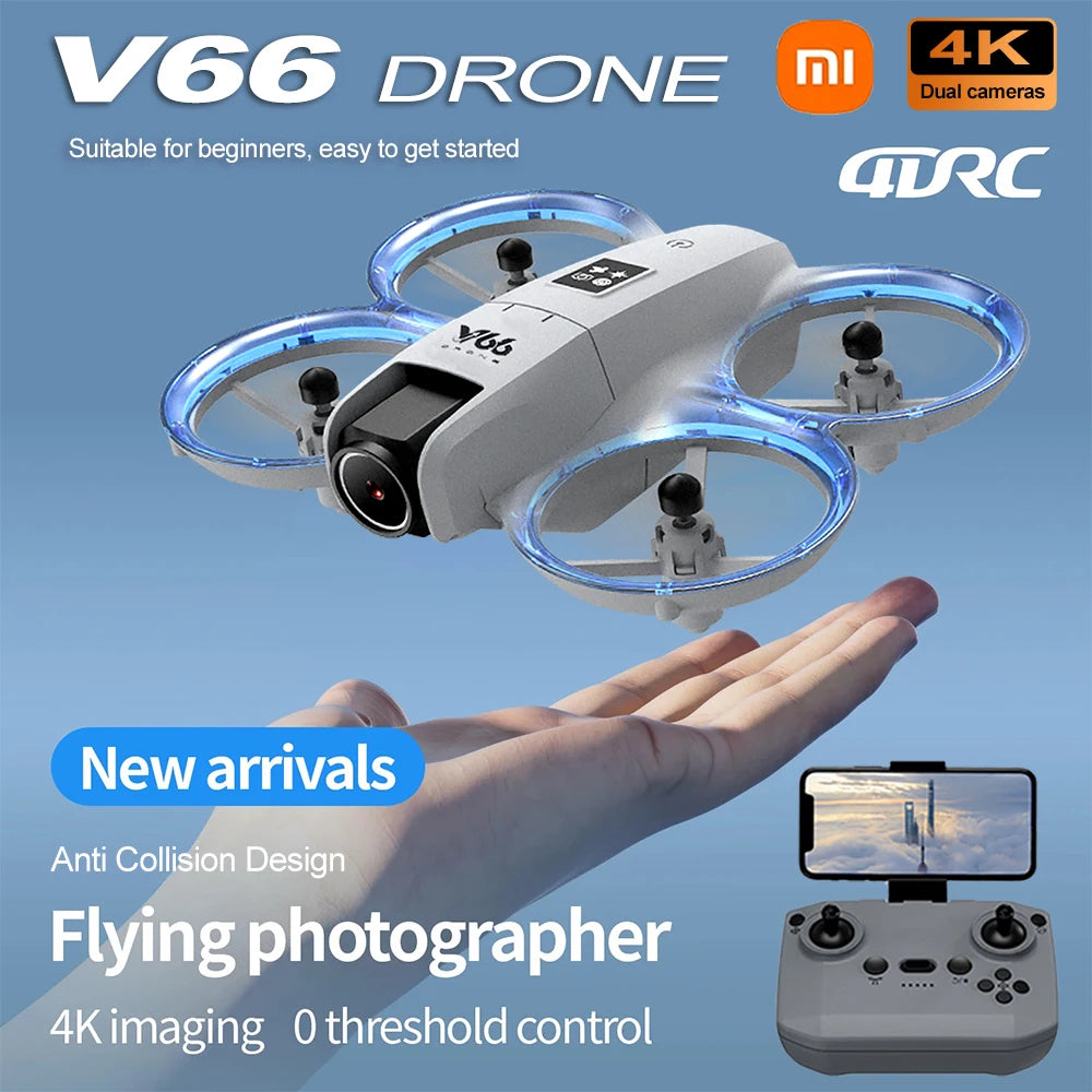 Drone V66 - Mini 4K HD Caméra Grand Angle WiFi FPV GPS Évitement d'Obstacles Pliable Quadricoptère Enfants et Adultes