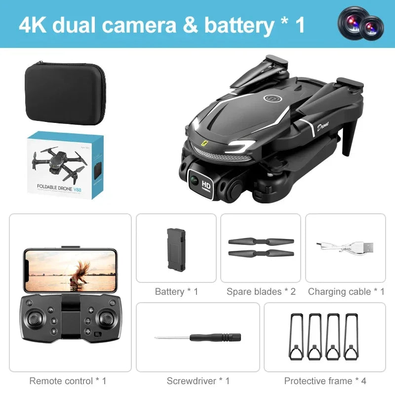 Drone V88 - Mini 8K Caméra HD 4K Évitement Obstacles Photographie Aérienne Positionnement Optique Pliable Quadricoptère RC
