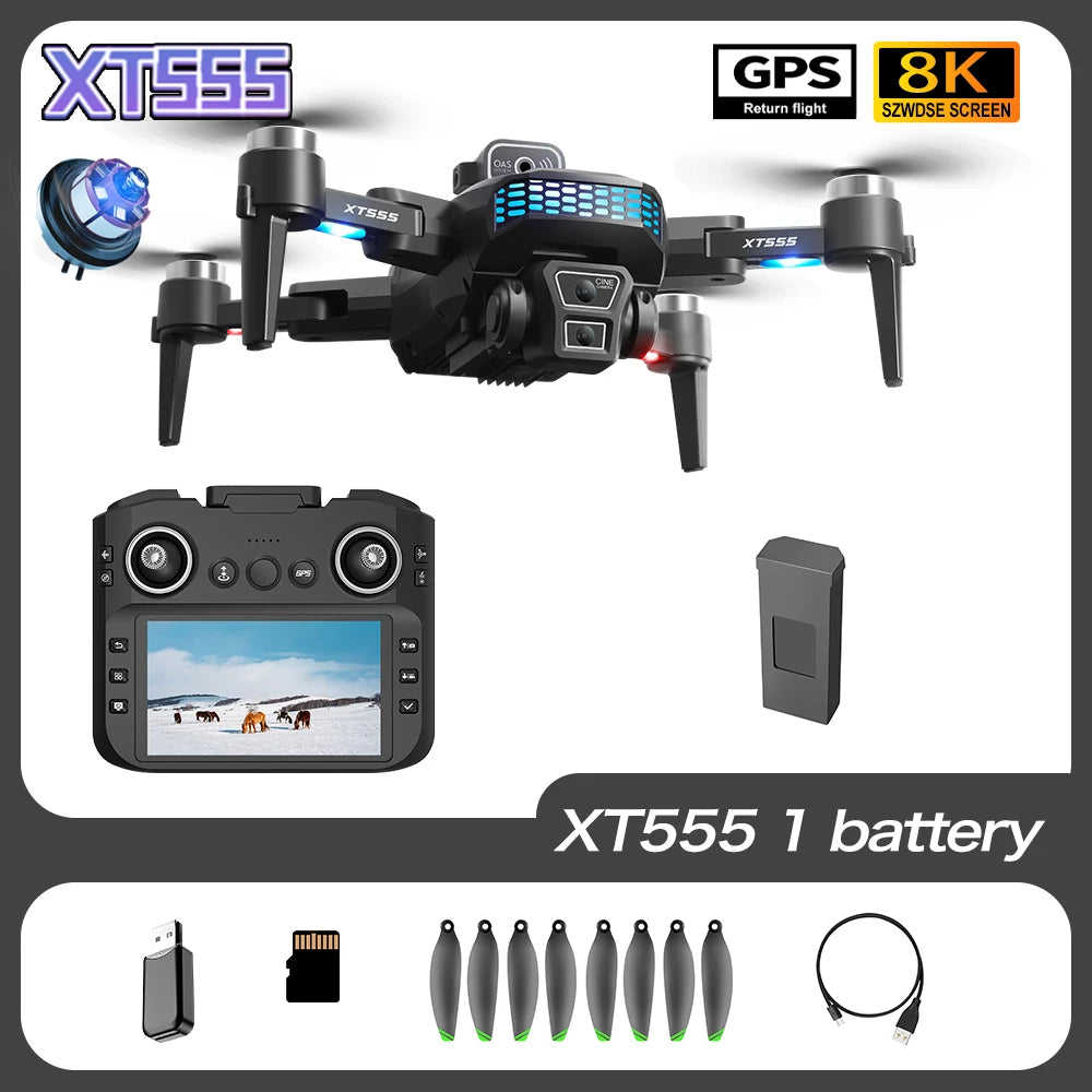 D040 - Drone XT555 - GPS Double Caméra 4K/8K HD Brushless WiFi 5G FPV Pliable Écran Intégré Évitement Obstacles RC Quadcopter