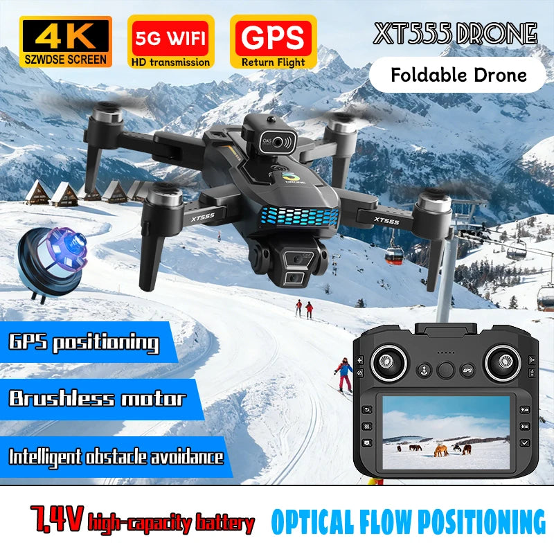 D040 - Drone XT555 - GPS Double Caméra 4K/8K HD Brushless WiFi 5G FPV Pliable Écran Intégré Évitement Obstacles RC Quadcopter