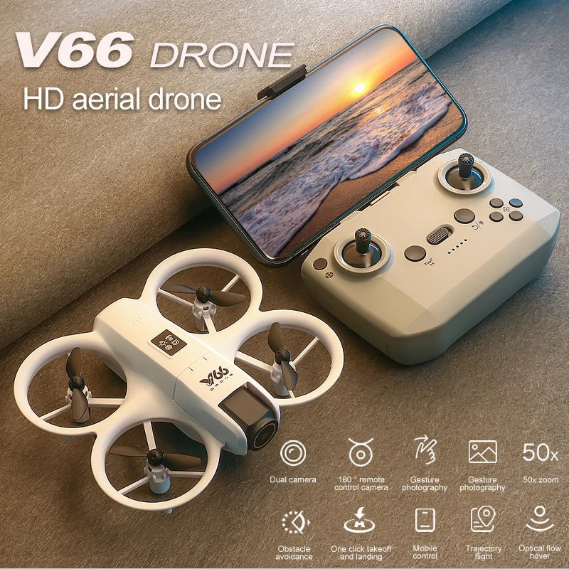 Drone V66 - Mini 4K HD Caméra Grand Angle WiFi FPV GPS Évitement d'Obstacles Pliable Quadricoptère Enfants et Adultes