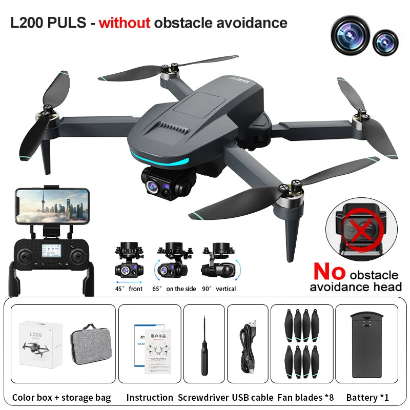 Drone L200 - Plus GPS 4K Professionnel Nacelle 3 Axes Caméra HD Évitement Obstacles Brushless 5G WiFi FPV RC Quadricoptère