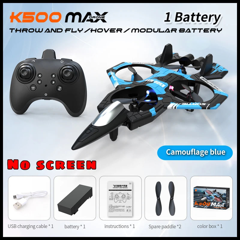 D006 - Avion RC K500 MAX sans écran - Mousse 2.4G WiFi Chasseur Voltige Acrobatique LED Colorées Hélicoptère Télécommandé Cadeau