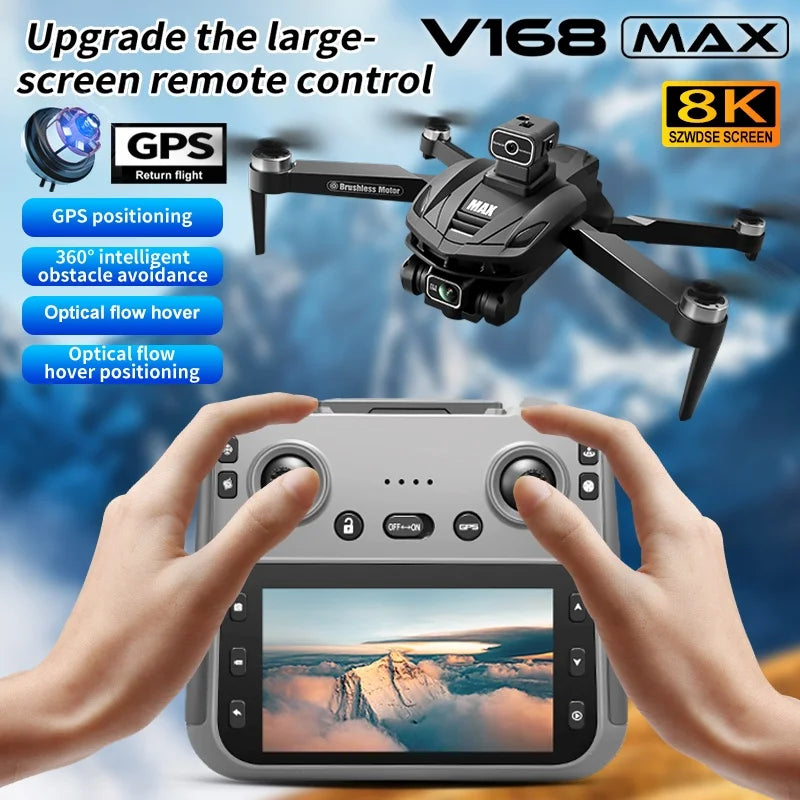Drone V168 - MAX GPS 8K Professionnel Caméra HD Double Nacelle 3 Axes Brushless Évitement Obstacles FPV 5G WiFi Écran 4.5" RC