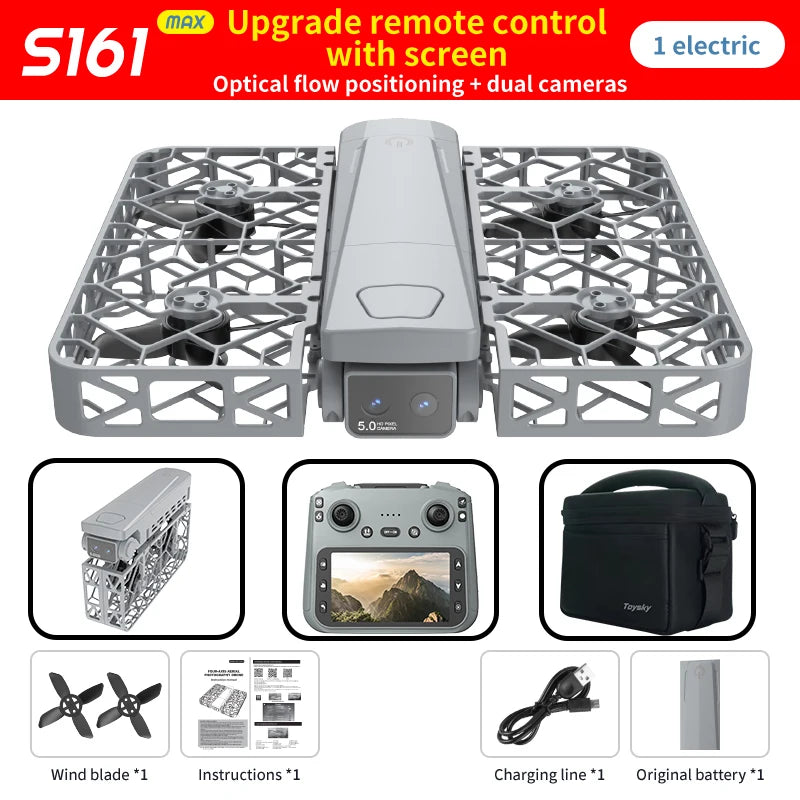 Drone S161 - RC Mini Caméra 4K HD Brushless Positionnement Optique Protection Complète Pliable Quadricoptère RC