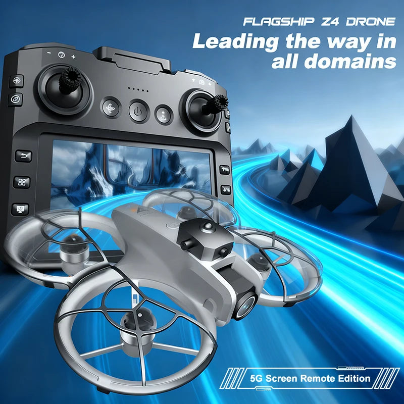 Drone Z4 - Mini Professionnel 4K Double Caméra avec Écran 4.3" Brushless FPV Positionnement Optique Quadricoptère RC