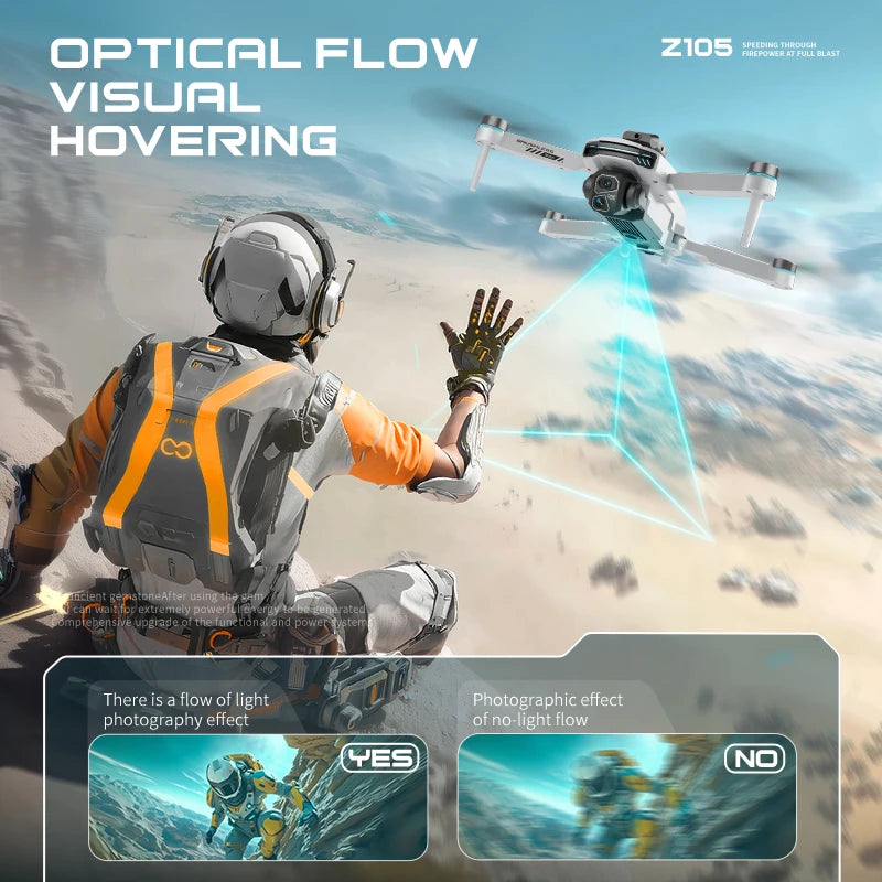 Z105 Drone - Dual 4K Cameras, Brushless Motor, Anti-Vibration Gimbal, 4.3" Screen, WiFi, Optical Positioning, RC