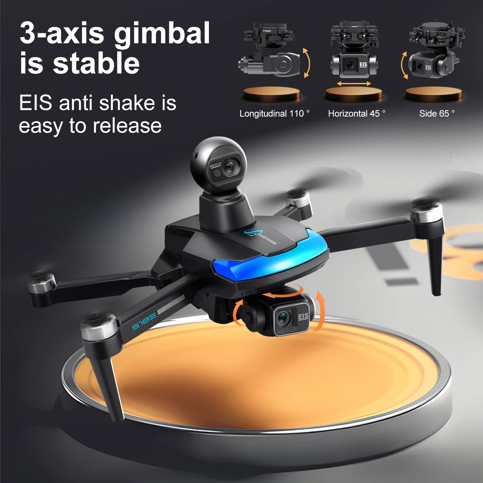 Drone S185 - GPS 8K Professionnel Double Caméra 2.7K Nacelle 3 Axes Brushless Évitement Obstacles 360° Écran Tactile 5.5" 5KM