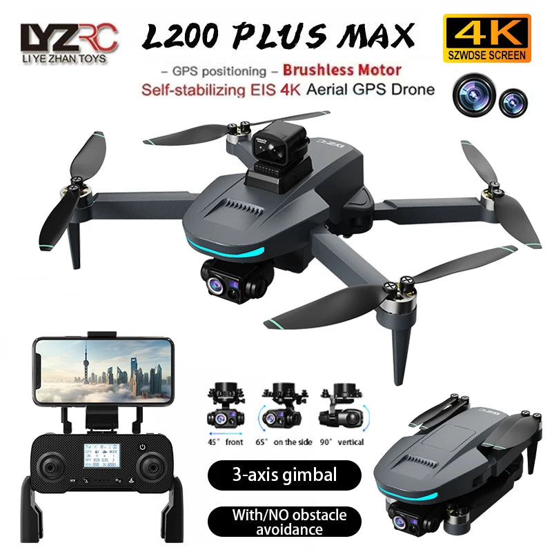 Drone L200 - Plus GPS 4K Professionnel Nacelle 3 Axes Caméra HD Évitement Obstacles Brushless 5G WiFi FPV RC Quadricoptère