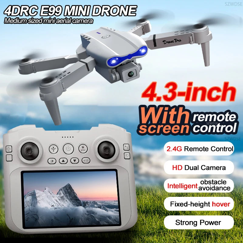 Drone E99 MAX - 8K HD Double Caméra Écran Contrôle 4.3" Mode Sans Tête Flip 360° Pliable Mini Quadricoptère Jouet Enfant