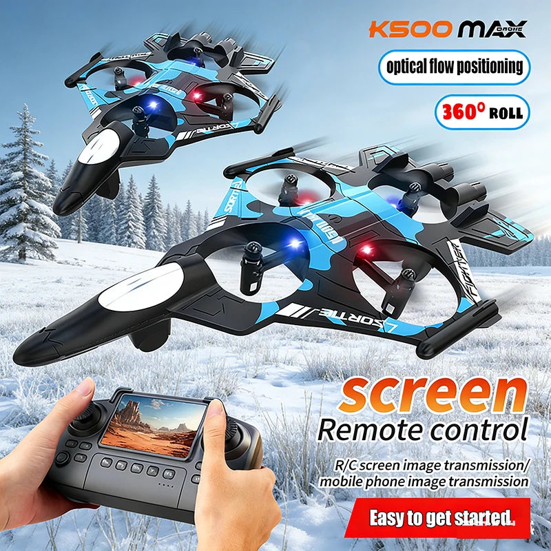 D038 - Avion RC K500 MAX avec écran - Mousse 2.4G WiFi Chasseur Voltige Acrobatique LED Colorées Hélicoptère Télécommandé Cadeau