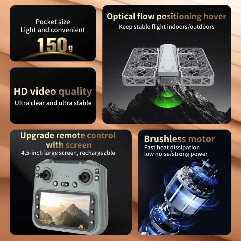 Drone S161 - RC Mini Caméra 4K HD Brushless Positionnement Optique Protection Complète Pliable Quadricoptère RC