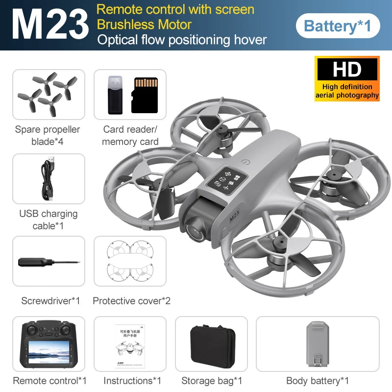 Drone M23 - 2025 - Professionnel 4K Double Caméra avec Écran de Contrôle 360° Flip Acrobatique Décollage et Atterrissage en Un Bouton