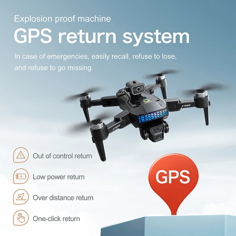D040 - Drone XT555 - GPS Double Caméra 4K/8K HD Brushless WiFi 5G FPV Pliable Écran Intégré Évitement Obstacles RC Quadcopter