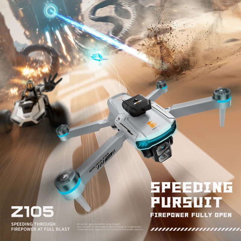 Z105 Drone - Dual 4K Cameras, Brushless Motor, Anti-Vibration Gimbal, 4.3" Screen, WiFi, Optical Positioning, RC