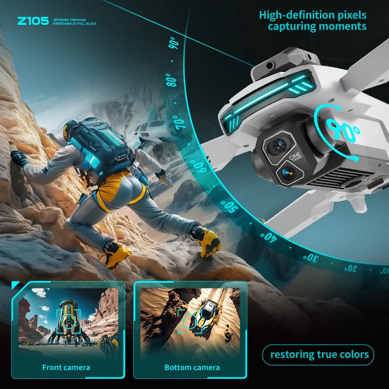 Drone Z105 - Double Caméra 4K Brushless Nacelle Anti-Vibration Écran 4.3" WiFi Positionnement Optique RC