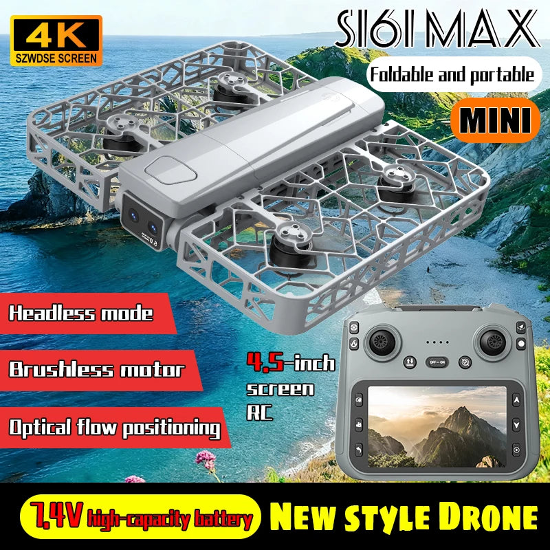 Drone S161 - RC Mini Caméra 4K HD Brushless Positionnement Optique Protection Complète Pliable Quadricoptère RC