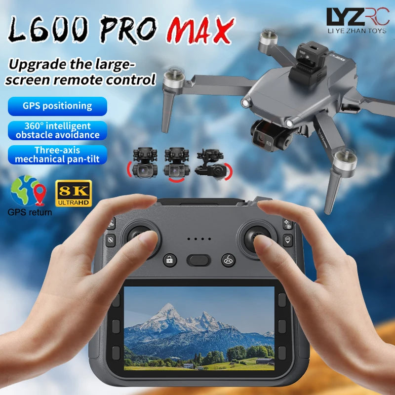 Drone L600 - PRO Max GPS 8K Professionnel Caméra HD Nacelle 3 Axes Évitement Obstacles 360° Écran 4.5" Brushless FPV 5KM