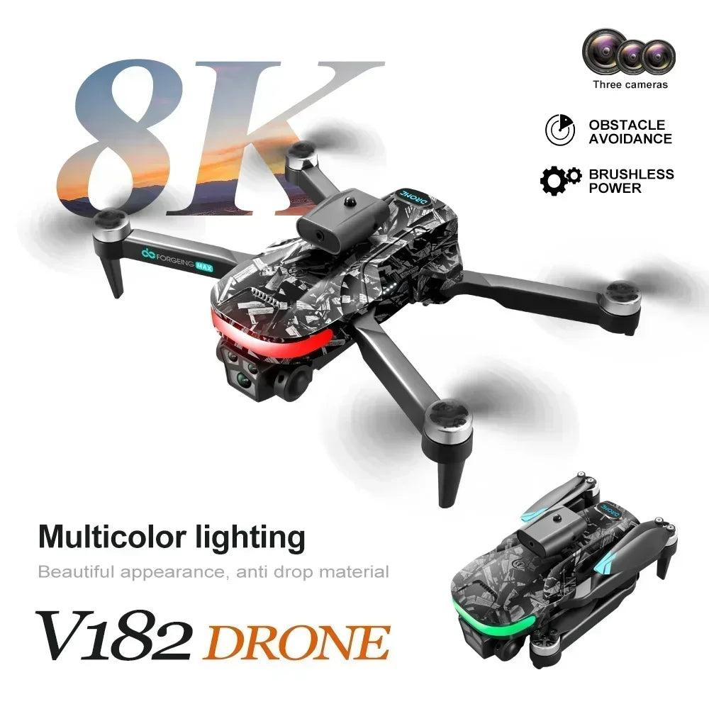 Drone V182 - Double Caméra 8K Brushless Photographie Aérienne Évitement Obstacles Laser Quadricoptère RC