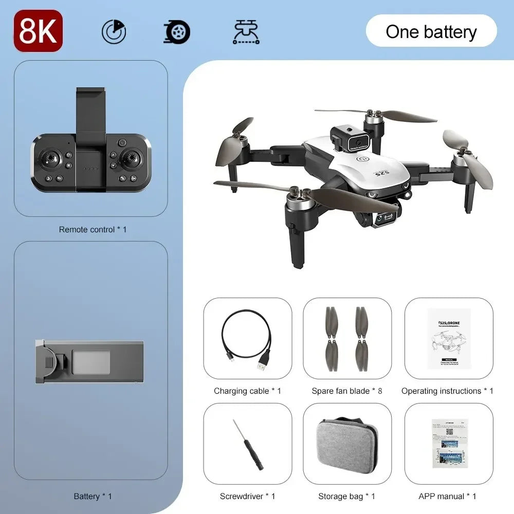 Drone S2S - Brushless Professionnel Double Caméra 8K HD Positionnement Optique Évitement Obstacles Pliable 25min Vol RC