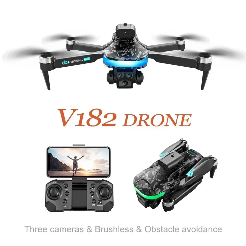Drone V182 - Double Caméra 8K Brushless Photographie Aérienne Évitement Obstacles Laser Quadricoptère RC