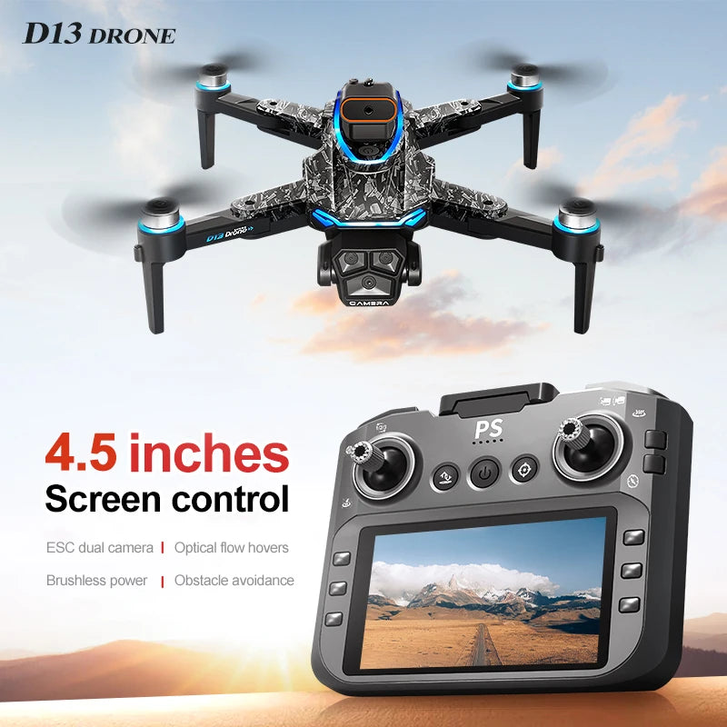 D039 - Drone D13 Pro - Triple Caméra 4K HD Écran 4.5" WiFi 5G FPV Brushless Évitement Obstacles 360° RC Quadcopter