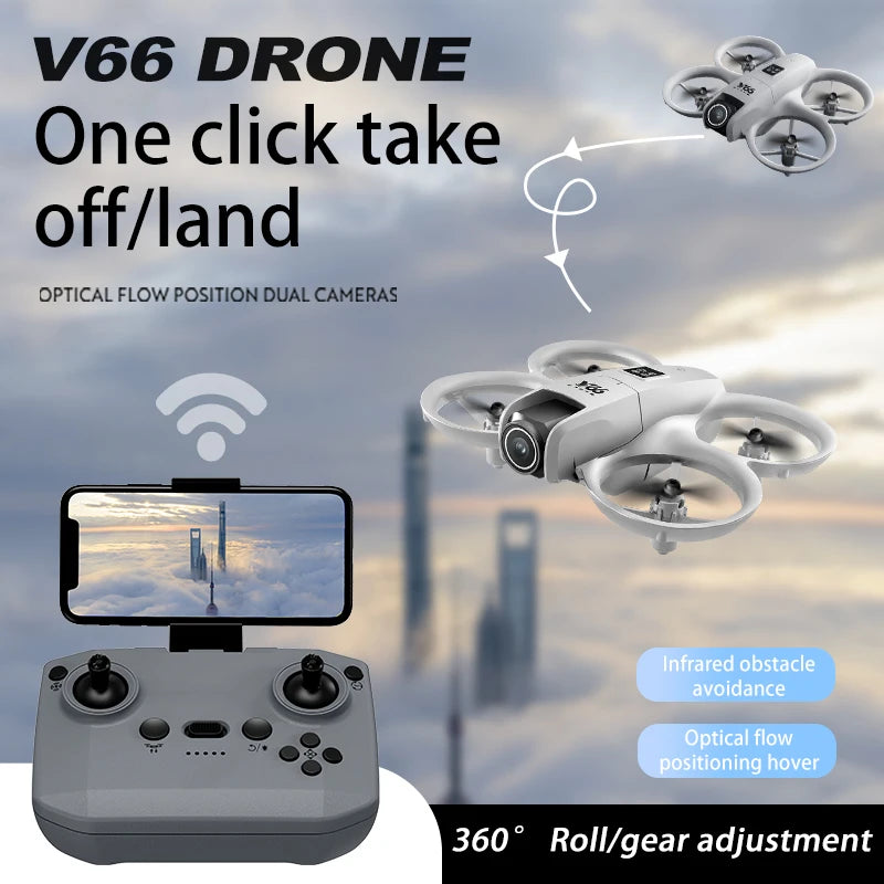 V66 Drone - Mini 4K HD Wide Angle Camera WiFi FPV GPS Obstacle Avoidance Foldable Quadcopter for Children and Adults