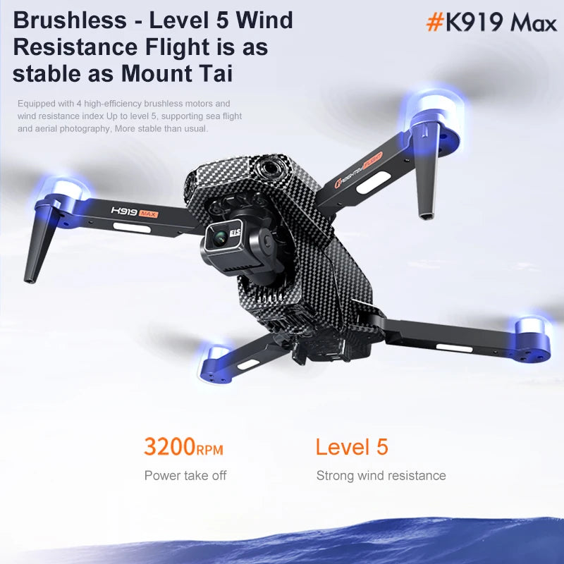 Drone K919 - MAX GPS 8K Professionnel Caméra HD Nacelle 3 Axes Brushless Évitement Obstacles Écran 4.5" Pliable FPV RC