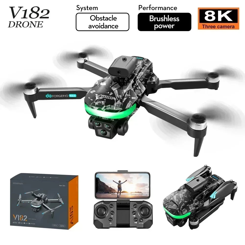 Drone V182 - Double Caméra 8K Brushless Photographie Aérienne Évitement Obstacles Laser Quadricoptère RC