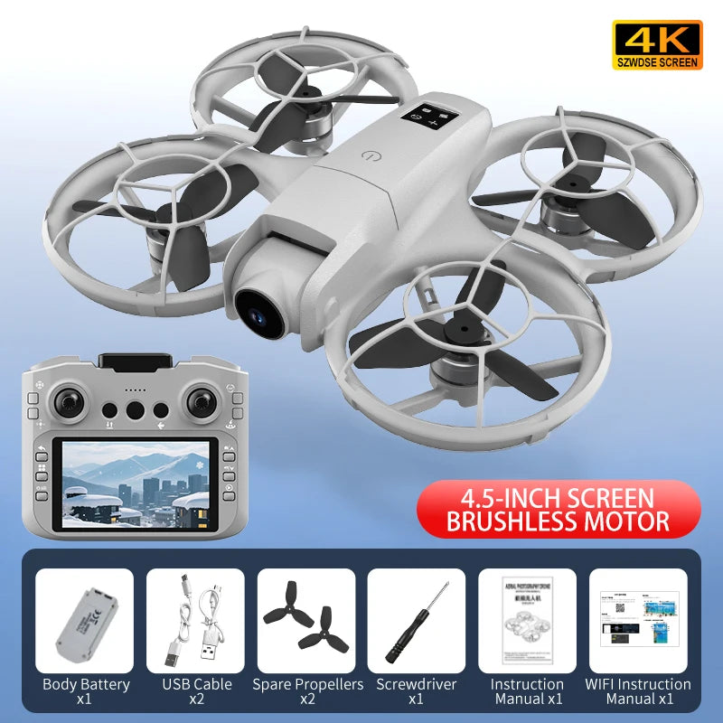 H137 PRO Drone - GPS 4K HD Camera, Dual Brushless Motor, 4.5" Screen, Optical Positioning, 4-Sided Obstacle Avoidance, RC