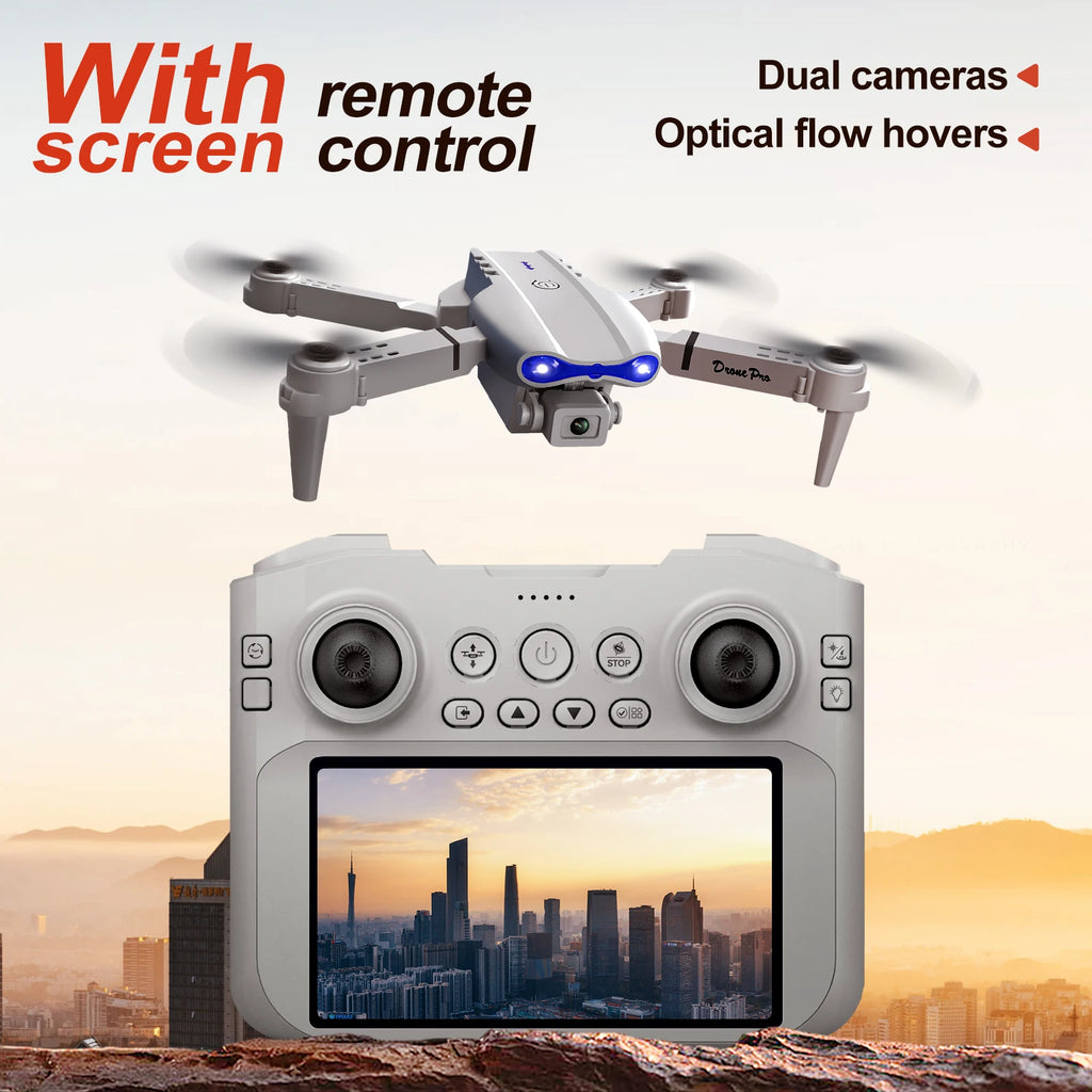 Drone E99 MAX - 8K HD Double Caméra Écran Contrôle 4.3" Mode Sans Tête Flip 360° Pliable Mini Quadricoptère Jouet Enfant